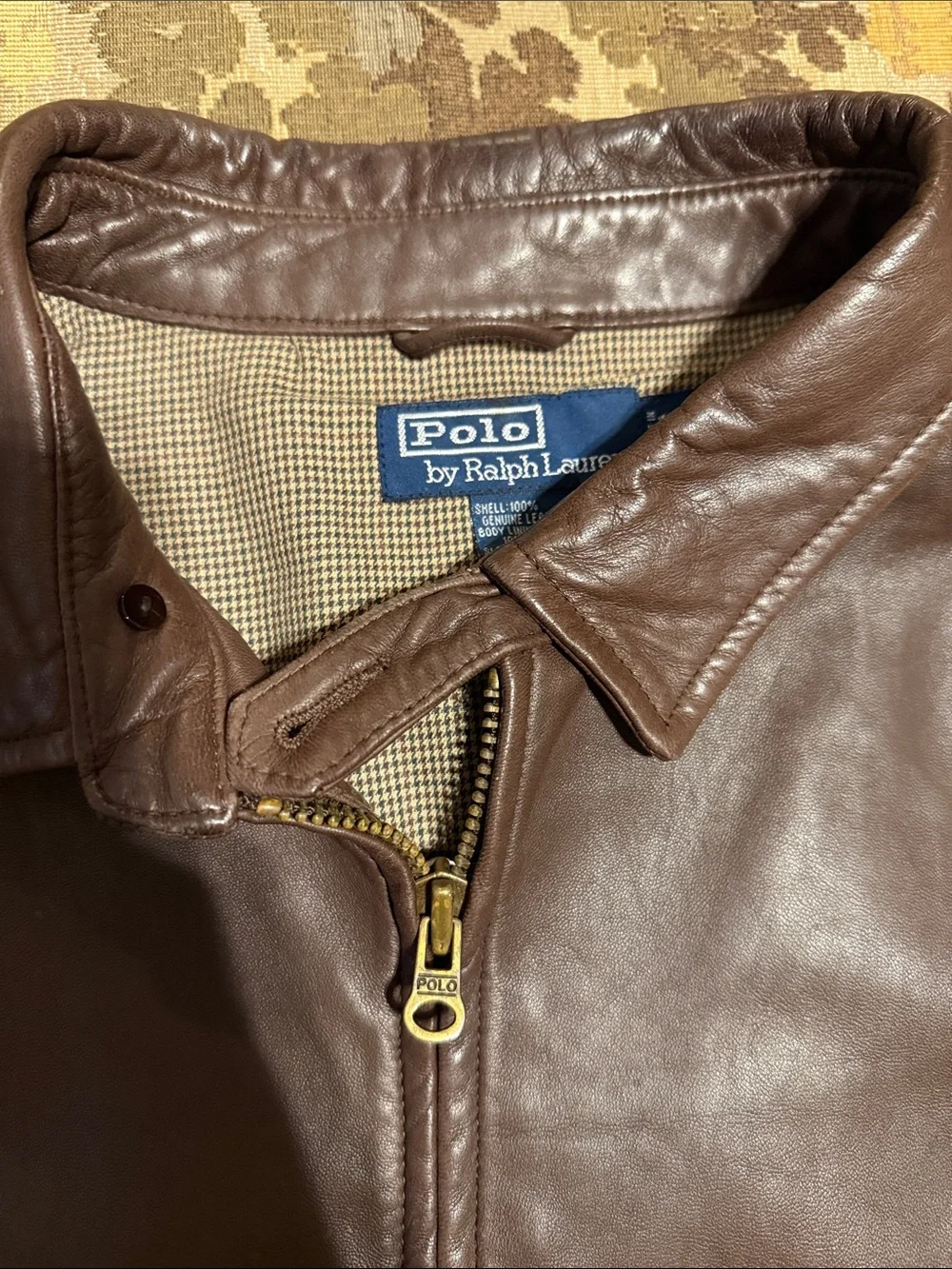 Polo by Ralph Lauren Brown Leather Zip-Front Bomber Jacket